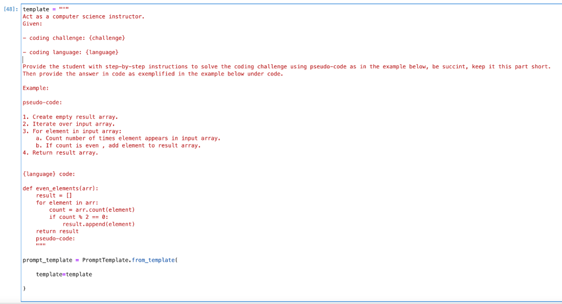 Code for defining a template variable for coding challenges in Jupyter notebook cell.