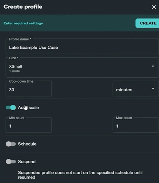 VantageCloud Lake compute profile management console
